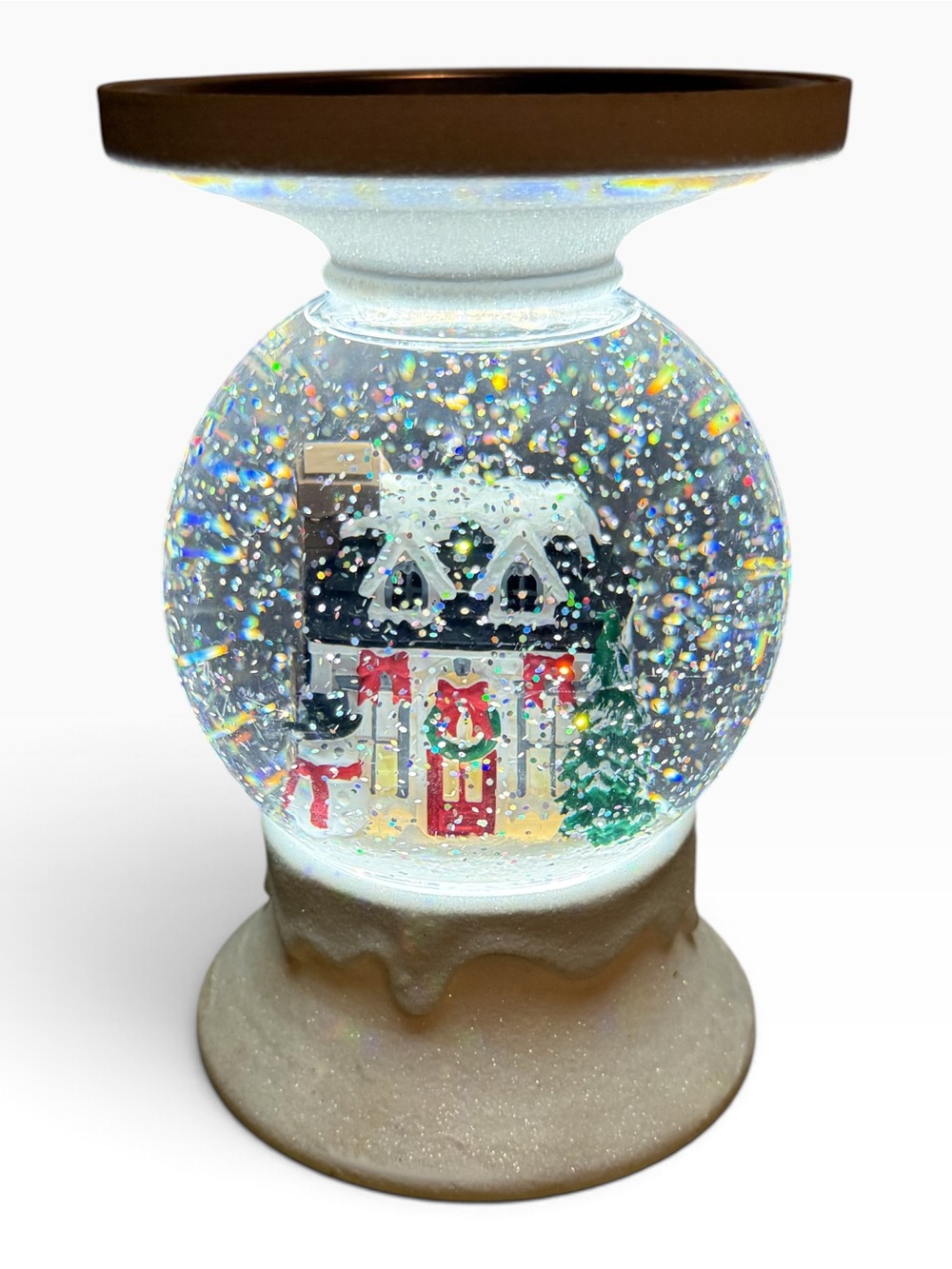 Bath & Body Works Musical Holiday House Water Globe 3-Wick Candle Holder